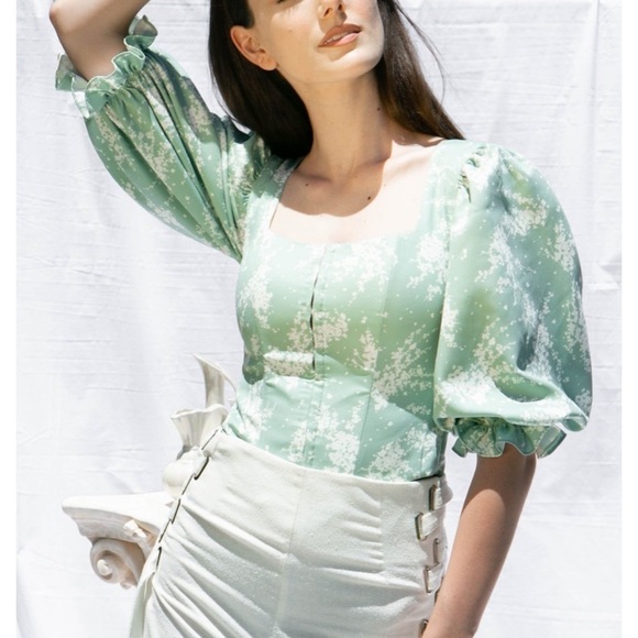 Jill Renee Springfield Pastel Green Floral Corset Top sz Small - Picture 3 of 6